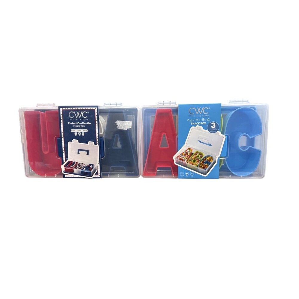CWC 2-PACK Snack Box 3 Compartments - Portable Food Storage With Lid & Handle (A